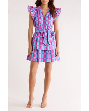 Sugarlips Marvy Checker Emie Ruffle Minidress - Blue