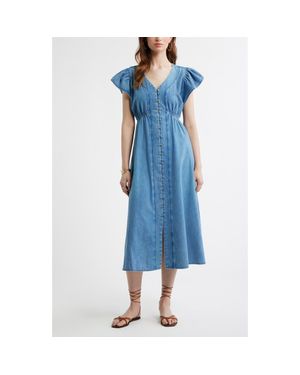Treasure & Bond Button Front Chambray Midi Dress - Blue