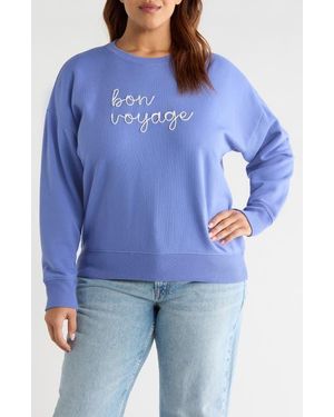 Caslon Bon Voyage Embroidered Fleece Sweatshirt - Blue