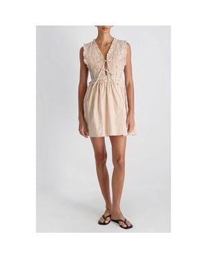 French Connection Rhodes Pop Gingham Ruffle Shirred Bodice Cotton Sundress - Natural