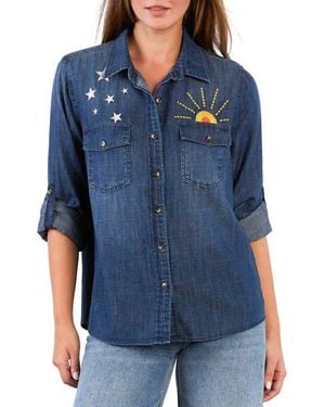 Billy T Hello Sunshine Embroidered Button-Up Shirt - Blue