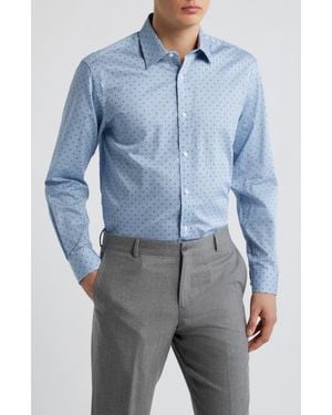 Daniel Hechter Modern Fit Neat Check Cotton Dress Shirt - Blue