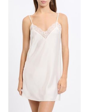 Etam Desire Lace Trim Satin Chemise - White