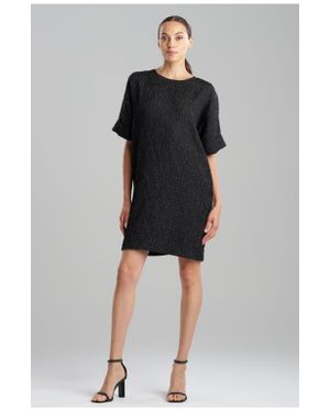 Natori Floral Crinkle Jacquard T-Shirt Dress - Black