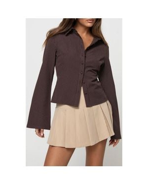 Princess Polly Anni Pinstripe Button-Up Shirt - Brown