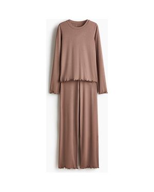 H&M Brushed Jersey Pajamas - Brown