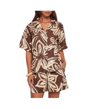 Petal & Pup Pacifica Oversize Floral Print Camp Shirt - Brown