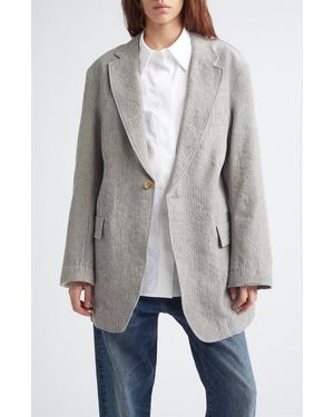 R13 Oversize Ragged Stripe Virgin Wool & Linen Blazer - Gray