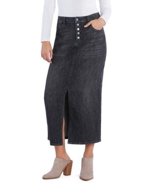 Wash Lab Denim All Good Front Slit Denim Midi Skirt - Black