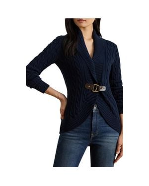 Ralph Lauren Buckle Cable Stitch Cotton Cardigan - Blue