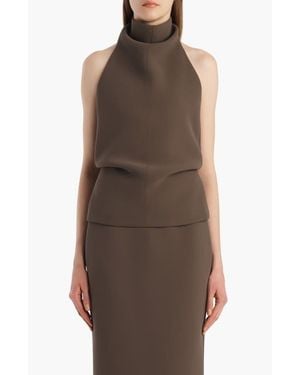 KHAITE Rone Funnel Neck Double Face Crepe Halter Top - Brown