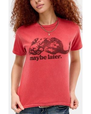 BDG Maybe Later Cat Graphic T-Shirt - Red