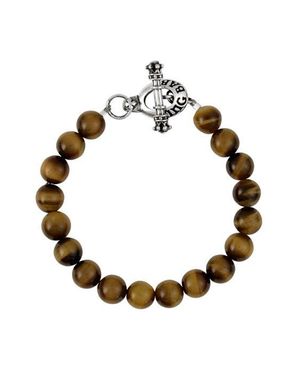 King Baby Studio 10Mm Tiger Eye Bead Bracelet With Toggle Clasp - White