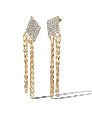Jessica Simpson Tone Chain Fringe Dangle Earrings With Crystal Accents - Metallic