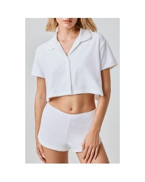 Florence By Mills Terry Cloth Crop Snap-Up Shirt - White