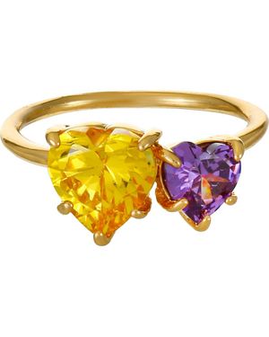 Ettika Cubic Zirconia Double Heart Ring - Yellow