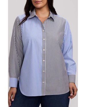 Foxcroft Meghan Colorblock Stripe Cotton Button-Up Shirt - Purple