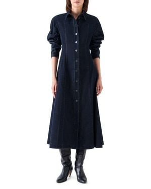 Akris Punto Long Sleeve Corduroy Fit & Flare Shirtdress - Blue