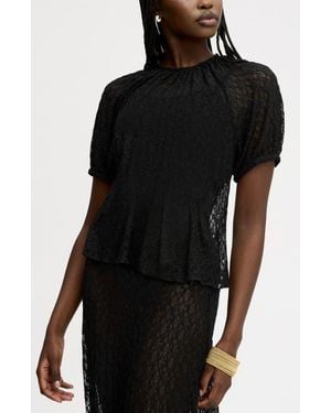 Sam Edelman Semisheer Stretch Lace Top - Black