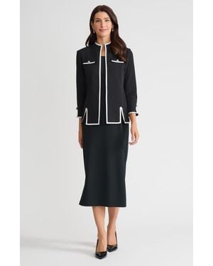 Ming Wang Tailored Stretch Deco Crepe Contrast Trim Jacket - Black