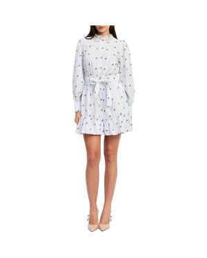 En Saison Veronica Floral Stripe Long Sleeve Shirtdress - White