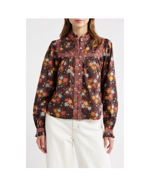 LOVE THE LABEL Sara Floral Button-Up Shirt - Brown