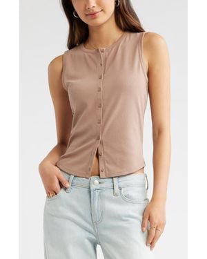 BP. Cotton Blend Button-Up Tank - Multicolor