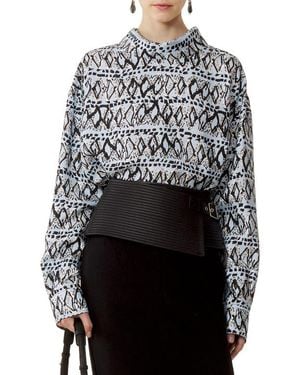Lanvin High-Neck Printed Silk Top - Gray