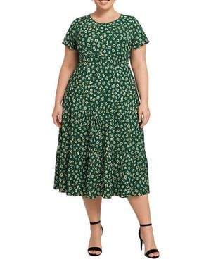 Standards & Practices Floral Short Sleeve Midi Dress - Green