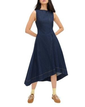 ALIGNE Liberty Asymmetric Sleeveless Stretch Organic Cotton Denim Midi Dress - Blue