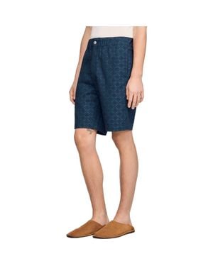 Sandro Square Cross Denim Shorts - Blue