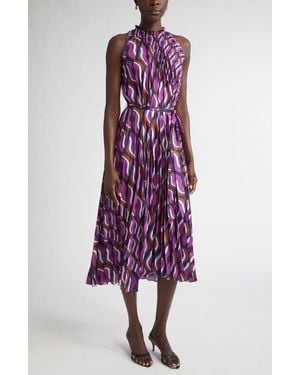 St. John '70S Block Print Pleated Dress - Purple