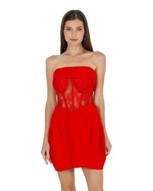 Akalia Daisy Strapless Lace Corset Dress - Red