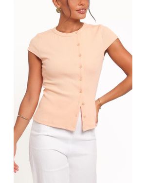 Petal & Pup Tatum Knit Asymmetric Button-Up Top - White