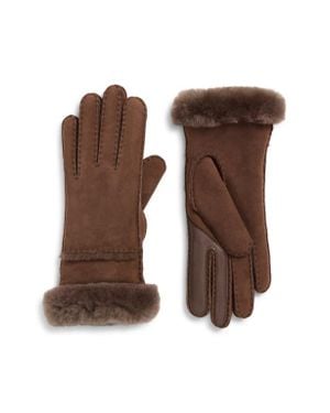 UGG Seamed Touchscreen Compatible Genuine Shearling Gloves - Brown
