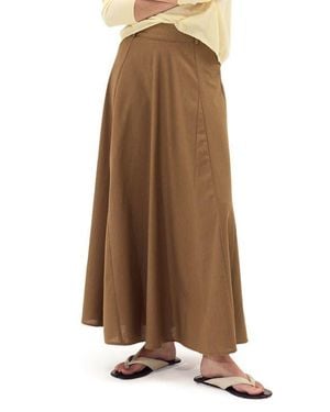 DELUC Belted Clouet Linen Blend Maxi Skirt - Brown