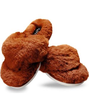 Memoi Fuzzy Plush Faux Fur Flip Flop Slipper - Orange