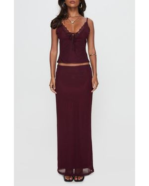 Princess Polly Reiko Lace Trim Mesh Camisole & Maxi Skirt Set - Red