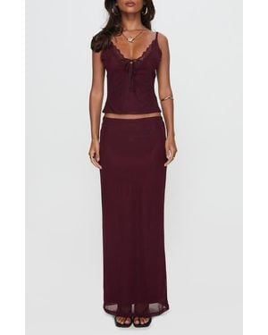 Princess Polly Reiko Lace Trim Mesh Camisole & Maxi Skirt Set - Red