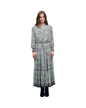Gerard Darel Cyril Long Sleeve V-Neck Maxi Dress - Gray