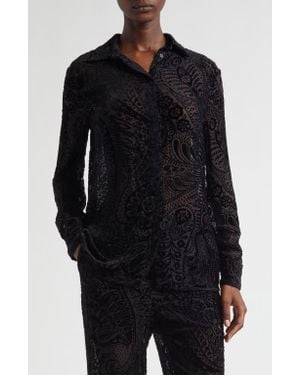 Etro Paisley Devoré Velvet Button-Up Shirt - Black