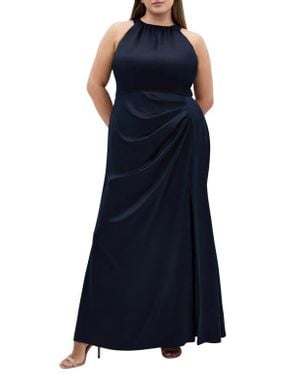 City Chic Celina Halter Neck Satin Maxi Dress - Blue