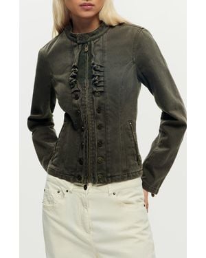 Desigual Ruffle Detail Denim Jacket - Black