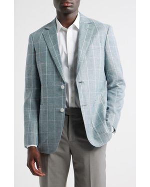 Nordstrom Windowpane Check Linen & Wool Sport Coat - Blue