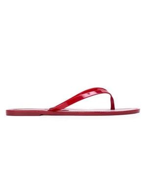 Black Suede Studio Crystal Stripe Flip Flop - Red