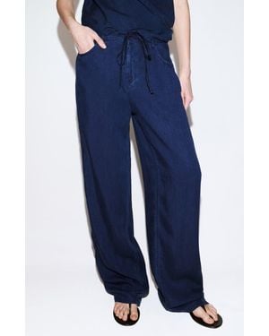 Mango Wide Leg Tie Waist Pants - Blue