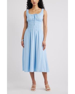 Open Edit Smocked Waist Midi Dress - Blue