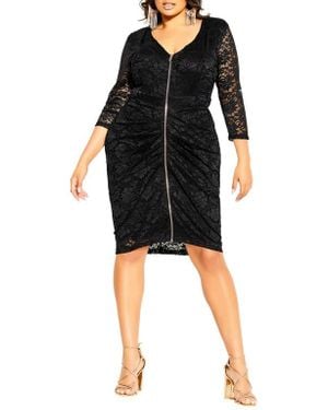 City Chic Lacey Zip Front Cocktail Dress - Black