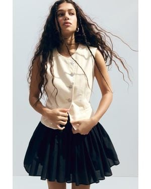 H&M Hammered-Button Twill Waistcoat - Natural