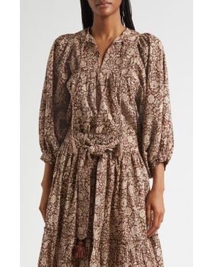 MILLE Charlie Print Tie Neck Blouse - Brown